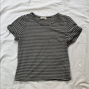 HEART & HIPS baby tee in gray/black/white stripe